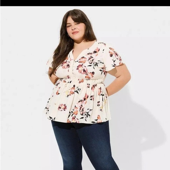 Torrid Peplum Georgette Flutter Sleeve Floral Top Womens Plus Size XL - Picture 11 of 12